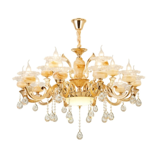 Retro Gold Floral Chandelier With Crystal Pendant Light Fixture - Elegant Glass Design For Living