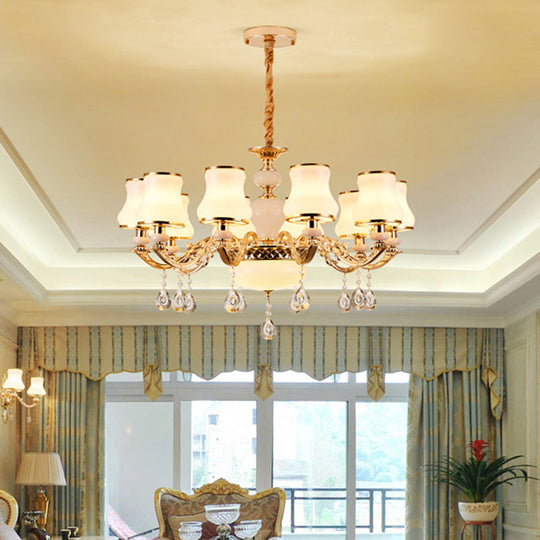 White Glass Pendant Chandelier With Crystal Draping For Living Room - Classic Bud Lighting 10 /