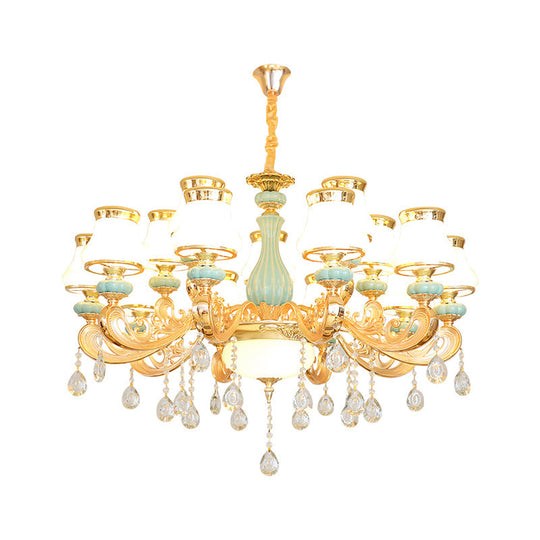 Handblown Glass Gold Chandelier Pendant With Crystal Accent - Retro Bud Light Fixture