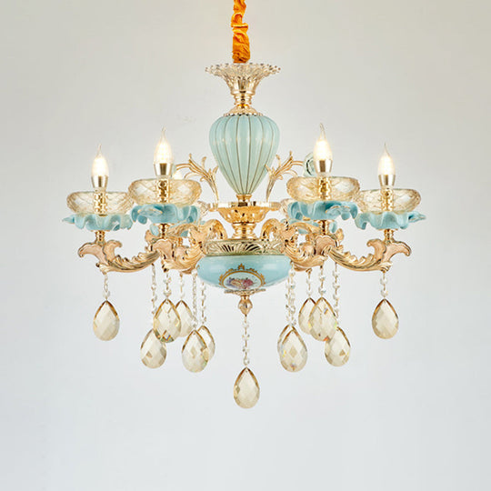 Retro Style Blue Suspension Light With Crystal Facets - Living Room Chandelier 6 /