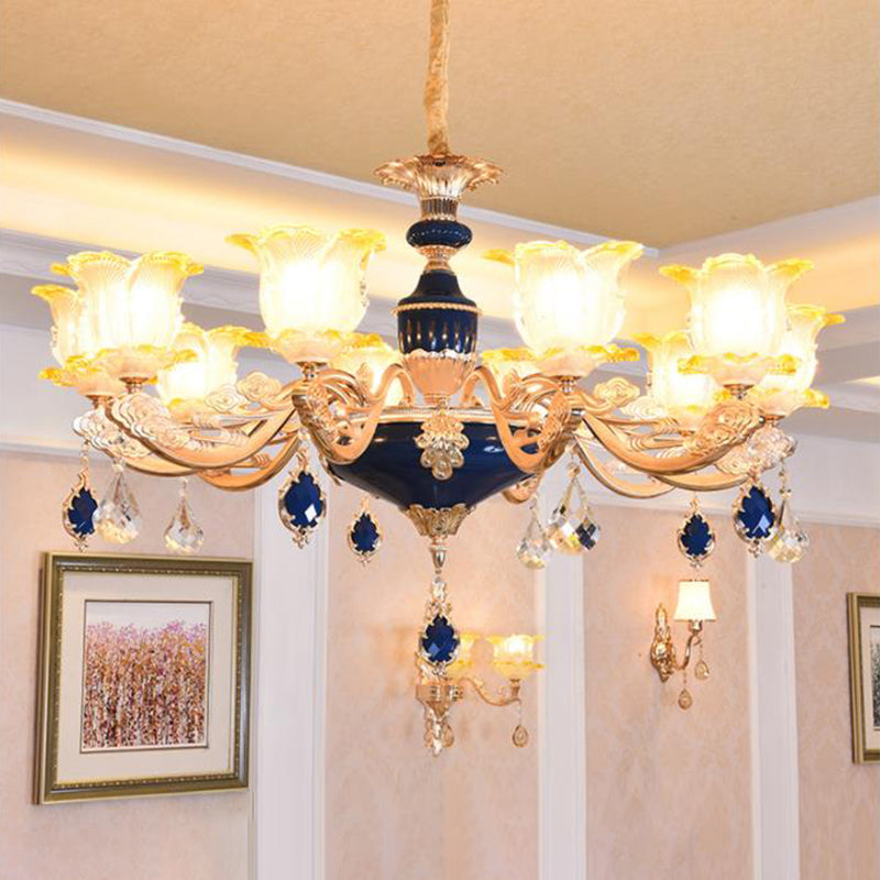 Retro Style Glass Floral Chandelier With Crystal Accents - Perfect For Living Room Suspension