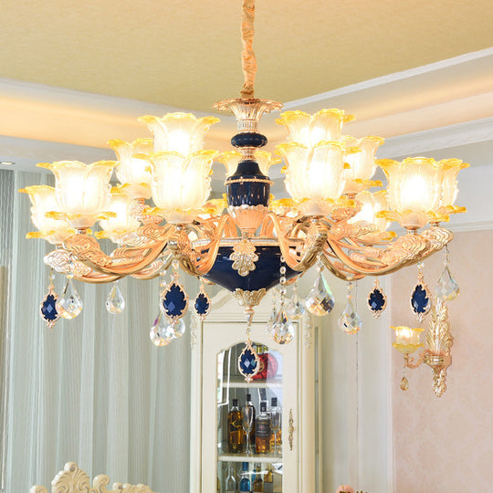 Retro Style Glass Floral Chandelier With Crystal Accents - Perfect For Living Room Suspension