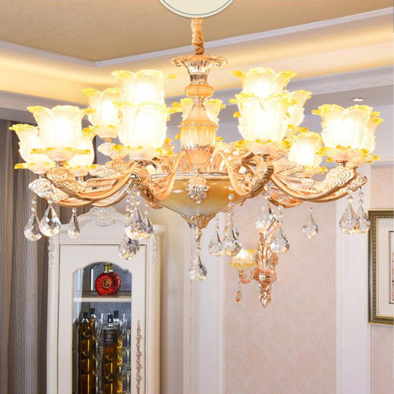 Retro Style Glass Floral Chandelier With Crystal Accents - Perfect For Living Room Suspension