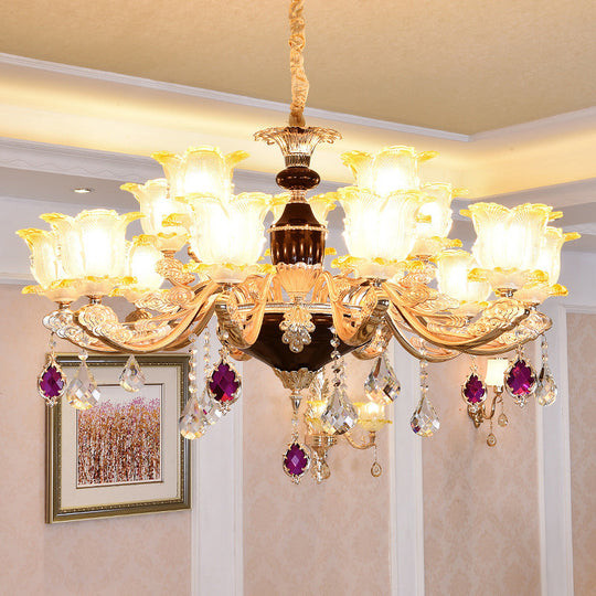 Retro Style Glass Floral Chandelier With Crystal Accents - Perfect For Living Room Suspension