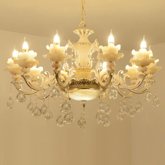 Elegant Gold Floral Ruffle Ceiling Lighting: Traditional Jade Chandelier With Crystal Draping For