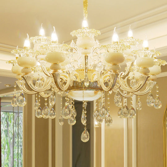 Elegant Gold Floral Ruffle Ceiling Lighting: Traditional Jade Chandelier With Crystal Draping For