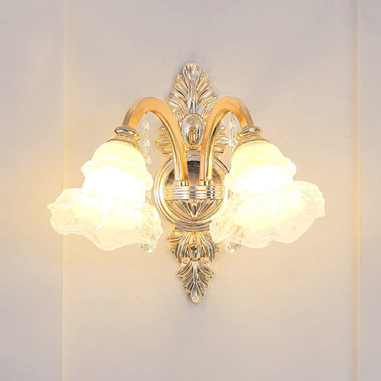 Traditional Glass Chandelier With Gold Floral Shade Ceiling Lighting And Crystal Draping For Living