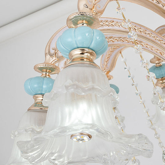 Vintage Textured Glass Blue Chandelier Pendant Light With Crystal Accent