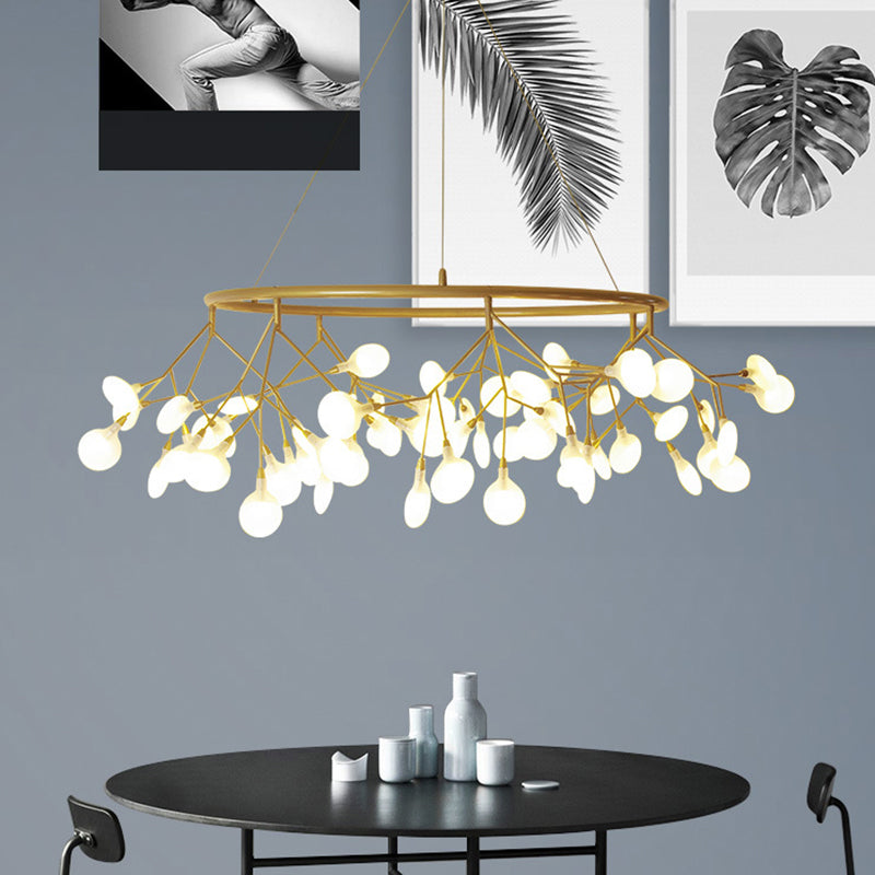 Nordic Living Room LED Pendant Light: Firefly Shade Chandelier in Gold