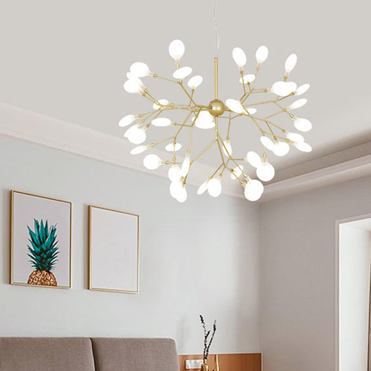 Nordic Living Room LED Pendant Light: Firefly Shade Chandelier in Gold