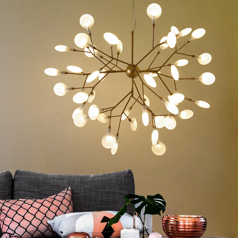 Nordic Living Room LED Pendant Light: Firefly Shade Chandelier in Gold