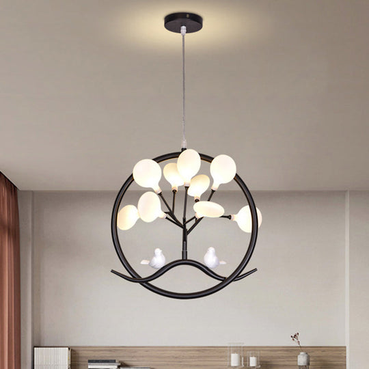 Modern Led Suspension Chandelier: Artistic Tree Design With Firefly Shade In Gold Black