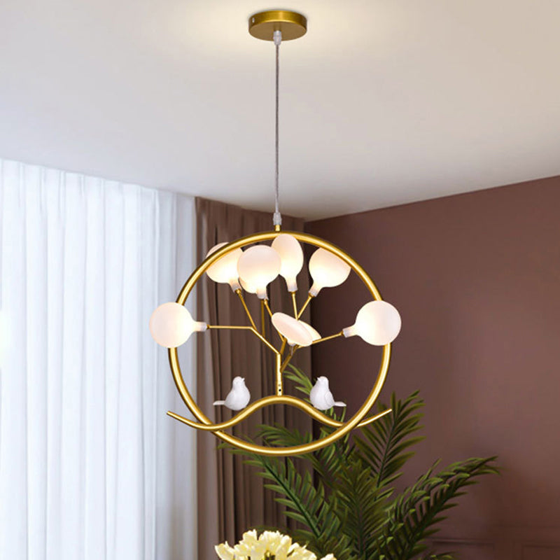 Modern Led Suspension Chandelier: Artistic Tree Design With Firefly Shade In Gold