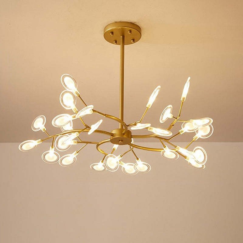 Simplicity Branched Firefly Chandelier: Acrylic Led Pendant Light Fixture For Living Room 30 / Gold