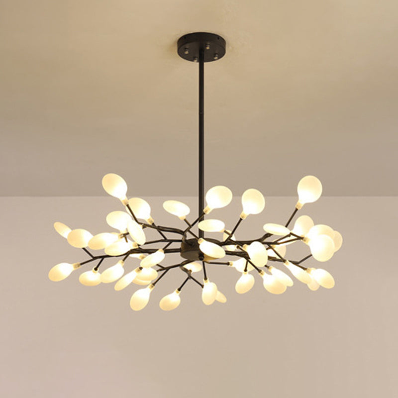 Simplicity Branched Firefly Chandelier: Acrylic Led Pendant Light Fixture For Living Room 30 / Black