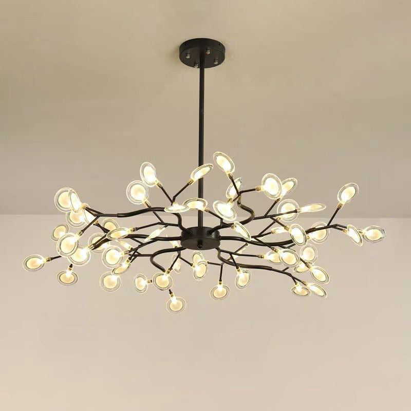 Simplicity Branched Firefly Chandelier: Acrylic Led Pendant Light Fixture For Living Room 54 / Black