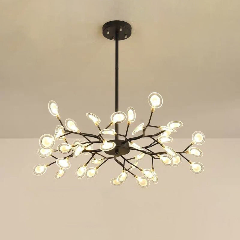 Simplicity Branched Firefly Chandelier: Acrylic Led Pendant Light Fixture For Living Room 45 / Black