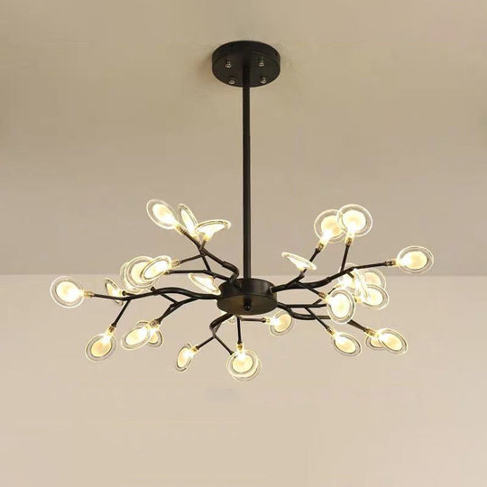 Simplicity Branched Firefly Chandelier: Acrylic Led Pendant Light Fixture For Living Room 30 / Black