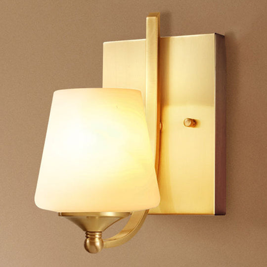 Gold Shaded Wall Mount Light Fixture With Glass Shade / F