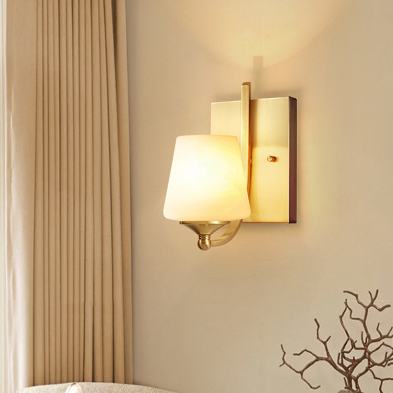 Gold Shaded Wall Mount Light Fixture With Glass Shade