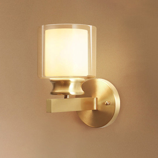 Gold Shaded Wall Mount Light Fixture With Glass Shade / G