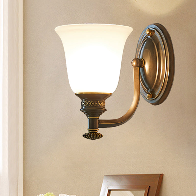 Vintage Black Wall Mounted Lamp With Frosted Glass Bell Shade For Corridors