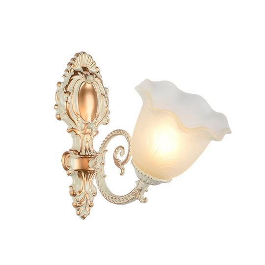 Rustic Ruffle Glass Wall Light For Living Room With Bud Shade And White Finish 1 / B