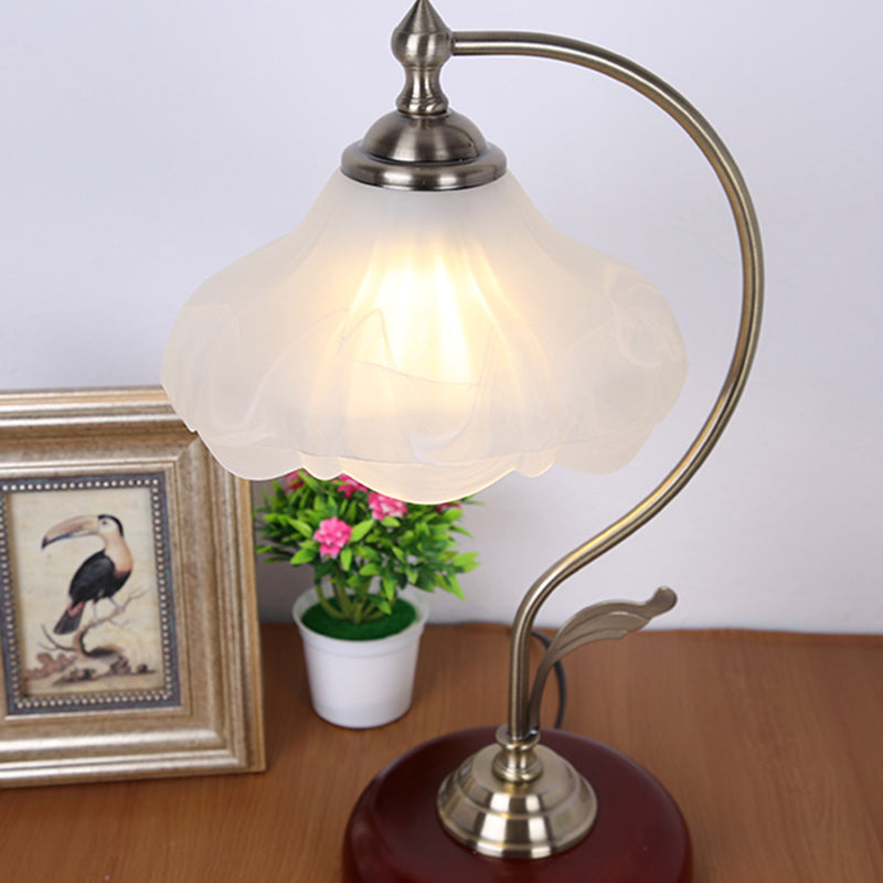 Traditional Brown Dome Table Lamp With Frosted Glass Shade - Single-Bulb Nightstand And Living Room