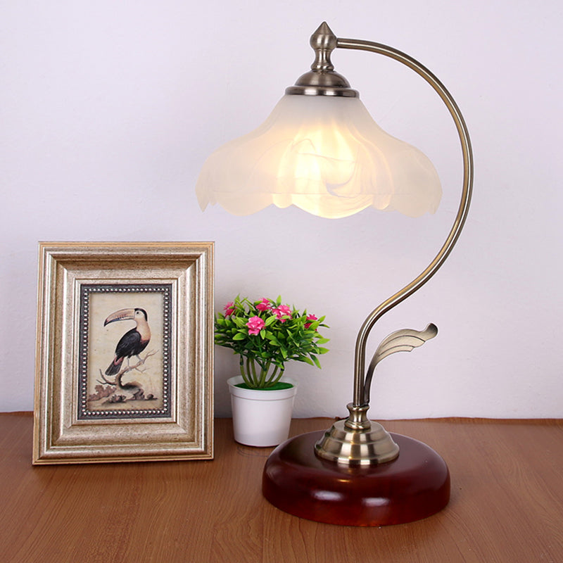 Traditional Brown Dome Table Lamp With Frosted Glass Shade - Single-Bulb Nightstand And Living Room