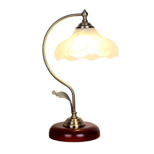 Traditional Brown Dome Table Lamp With Frosted Glass Shade - Single-Bulb Nightstand And Living Room