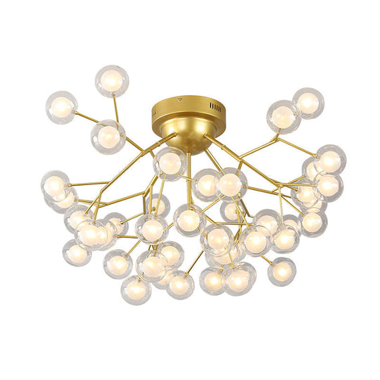 Golden Metallic Led Semi Flush Mount Ceiling Chandelier For Living Rooms