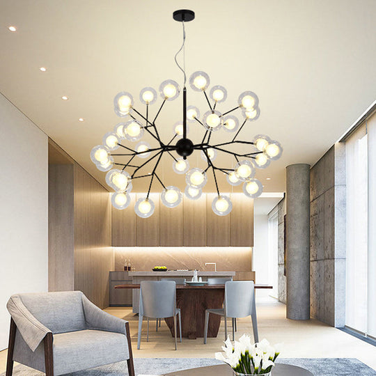 Minimalist Round Black Glass Chandelier LED Pendant Light for Dining Room