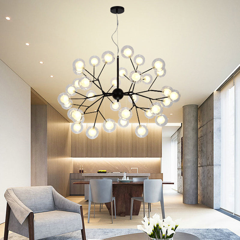 Sleek Black Led Pendant Light - Minimalist Round Chandelier With Clear Glass For Dining Room 36 /