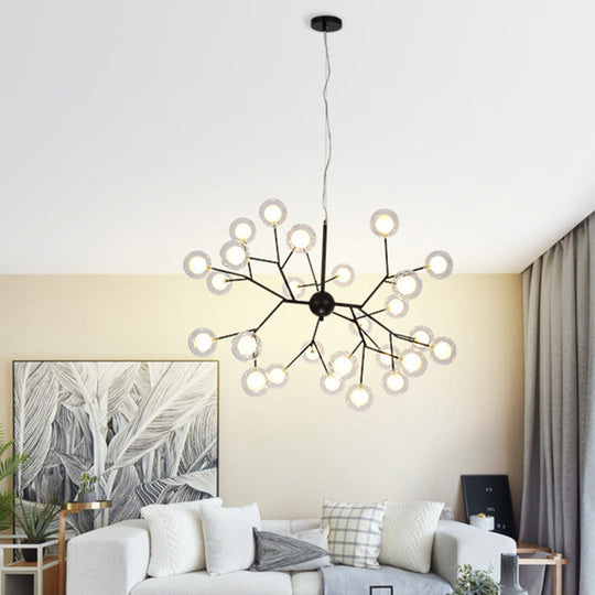 Minimalist Round Black Glass Chandelier LED Pendant Light for Dining Room