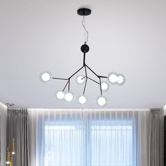 Minimalist Round Black Glass Chandelier LED Pendant Light for Dining Room