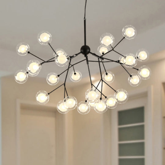 Minimalist Round Black Glass Chandelier LED Pendant Light for Dining Room