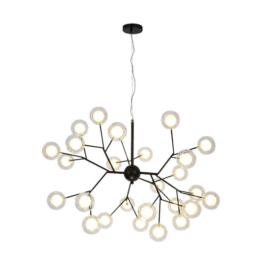 Minimalist Round Black Glass Chandelier LED Pendant Light for Dining Room