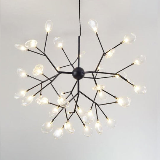 Firefly Chandelier Pendant Light - Clear Glass Dining Room LED Fixture in Black