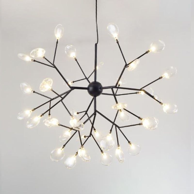 Black Firefly Chandelier: Simplistic Clear Glass Led Pendant Light For Dining Room 36 /