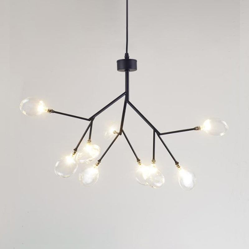 Black Firefly Chandelier: Simplistic Clear Glass Led Pendant Light For Dining Room 9 /