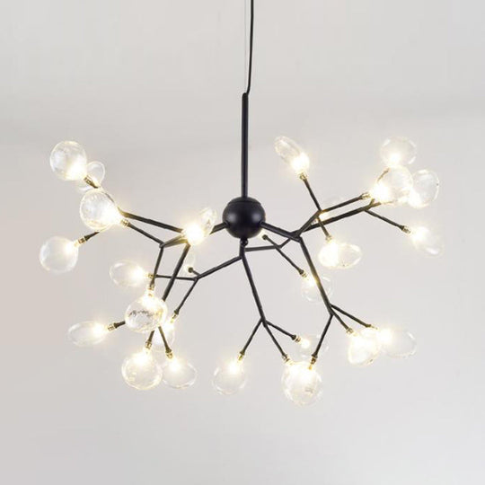 Black Firefly Chandelier: Simplistic Clear Glass Led Pendant Light For Dining Room 27 /