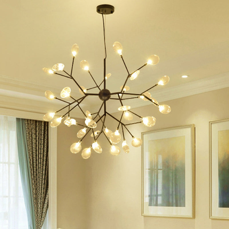 Firefly Chandelier Pendant Light - Clear Glass Dining Room LED Fixture in Black