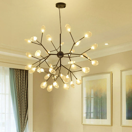 Black Firefly Chandelier: Simplistic Clear Glass Led Pendant Light For Dining Room