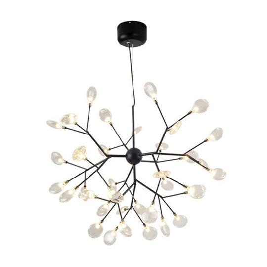 Firefly Chandelier Pendant Light - Clear Glass Dining Room LED Fixture in Black