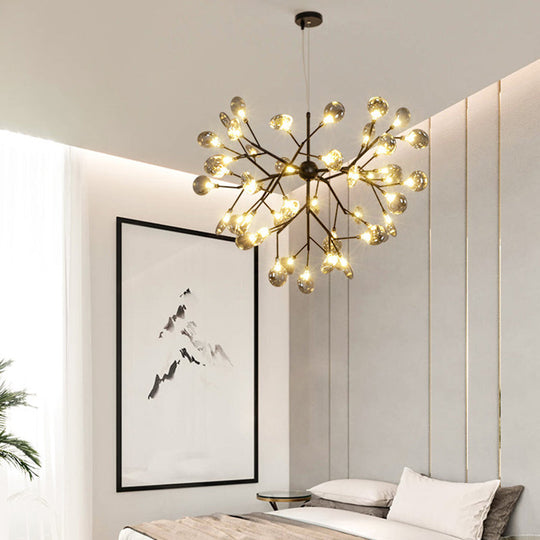 Minimalist Led Smoked Glass Firefly Chandelier In Black