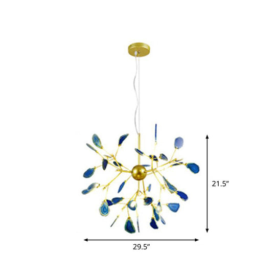 Gold Agate Sputnik Firefly Led Ceiling Chandelier For Artistic Living Room Lighting