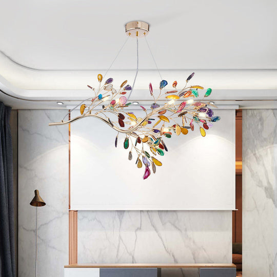 Nordic Firefly Chandelier Pendant Light With Colorful Agate And Led In Champagne For Living Room 9 /