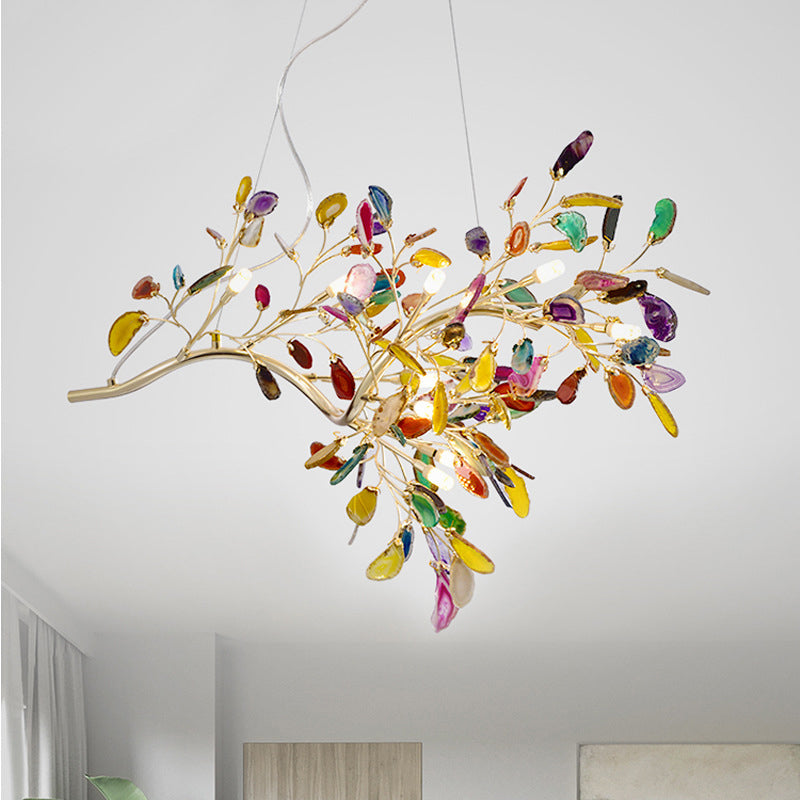 Nordic Firefly Chandelier Pendant Light With Colorful Agate And Led In Champagne For Living Room