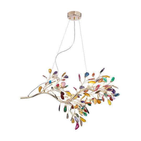 Nordic Firefly Chandelier Pendant Light With Colorful Agate And Led In Champagne For Living Room