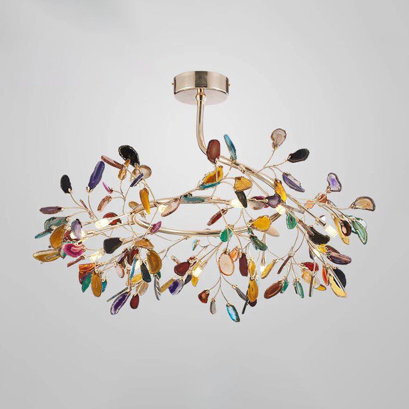 Nordic Firefly Chandelier Pendant Light With Colorful Agate And Led In Champagne For Living Room 11